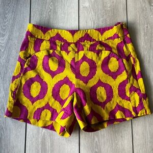 Anthropologie Cartonnier printed chartreuse pink shorts size 2